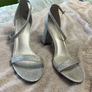 Silver heel shoes with rhinestones with ankle strap
